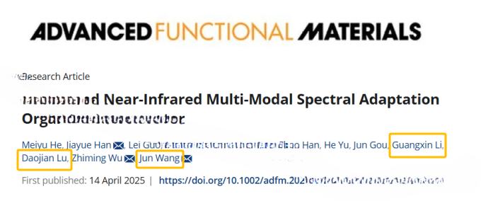 电子科技大学王军教授课题组Adv.Funct.Mater.可见光近红外多模态光谱自适应有机光电探测器(图1)